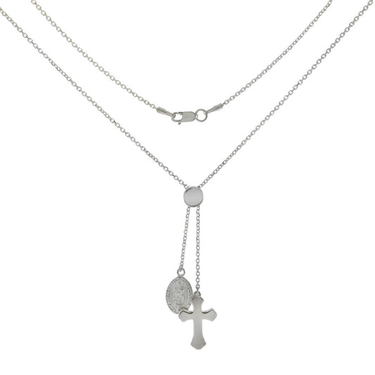 Sterling Silver Cable D C Chain W Lady of Guadalupe Cross Adjustable Necklace