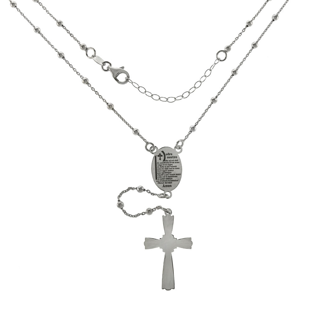 Italian Sterling Silver 3mm Rosary Rhodium Necklace