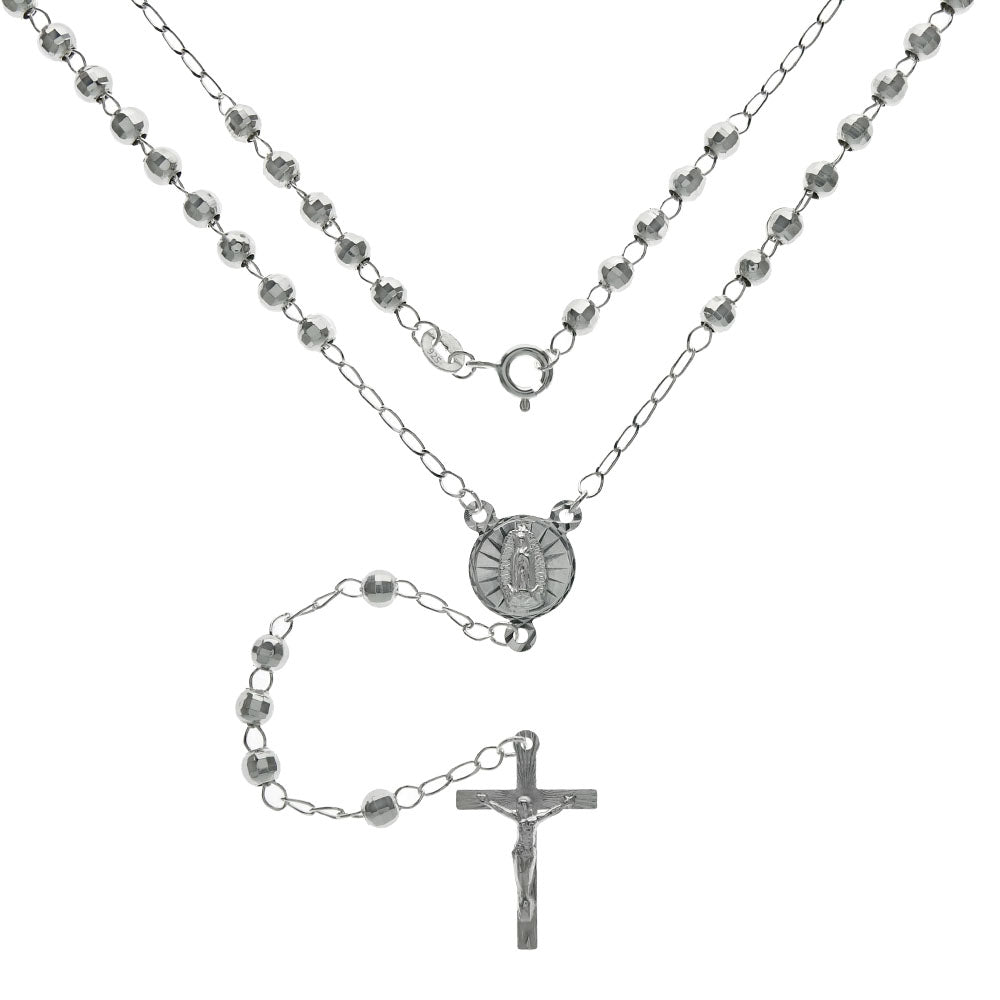 Sterling Silver 4mm D C Bead W Lady of Guadalupe Rosary Necklace