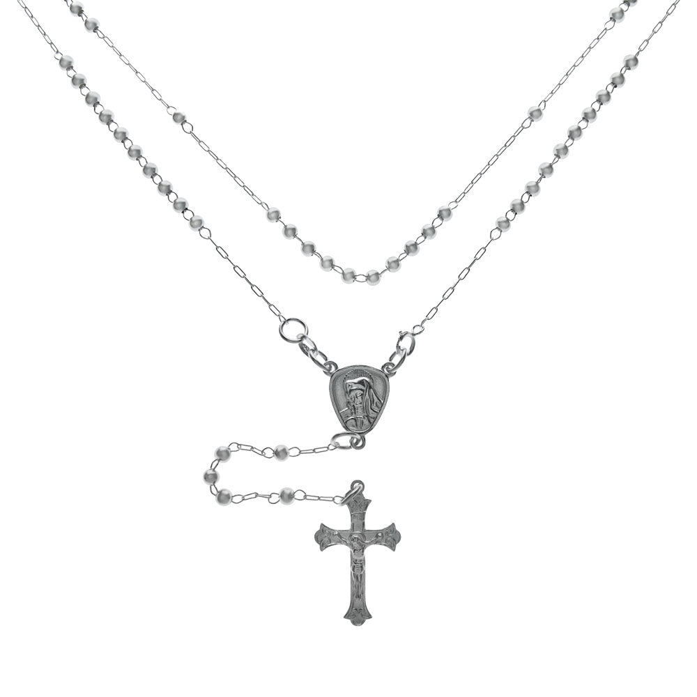 Sterling Silver 3mm Bead Rosary Necklace