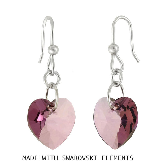 Italian Sterling Silver Heart Ant Pink Swarovski Earrings