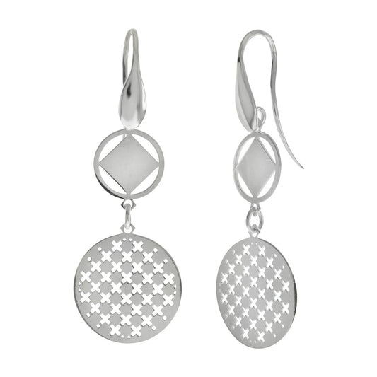 Italian Sterling Silver Fancy Laser Cut Dangling Earrings