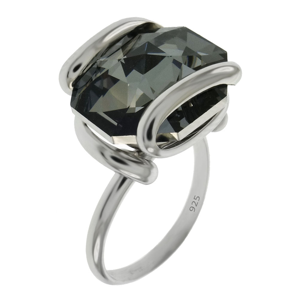 Italian Hand Made Sterling Silver Sini Swarovski Rhodium Adjustable Ring