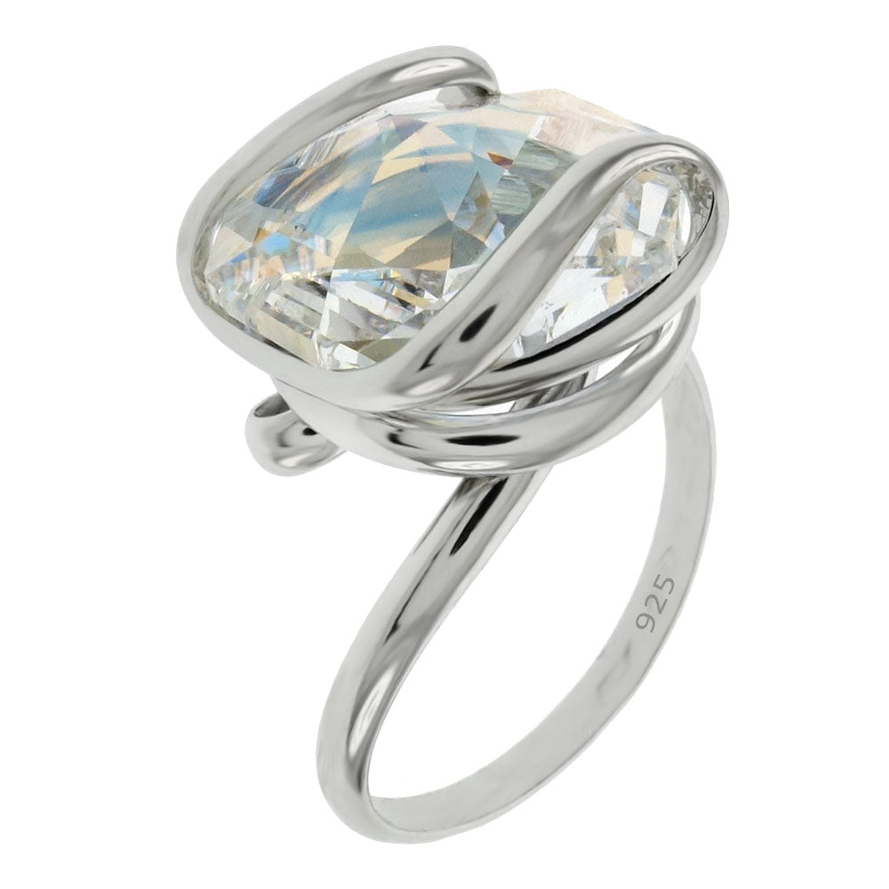 Italian Sterling Silver Hand Made Boreale Swarovski Rhodium Adjustable Ring