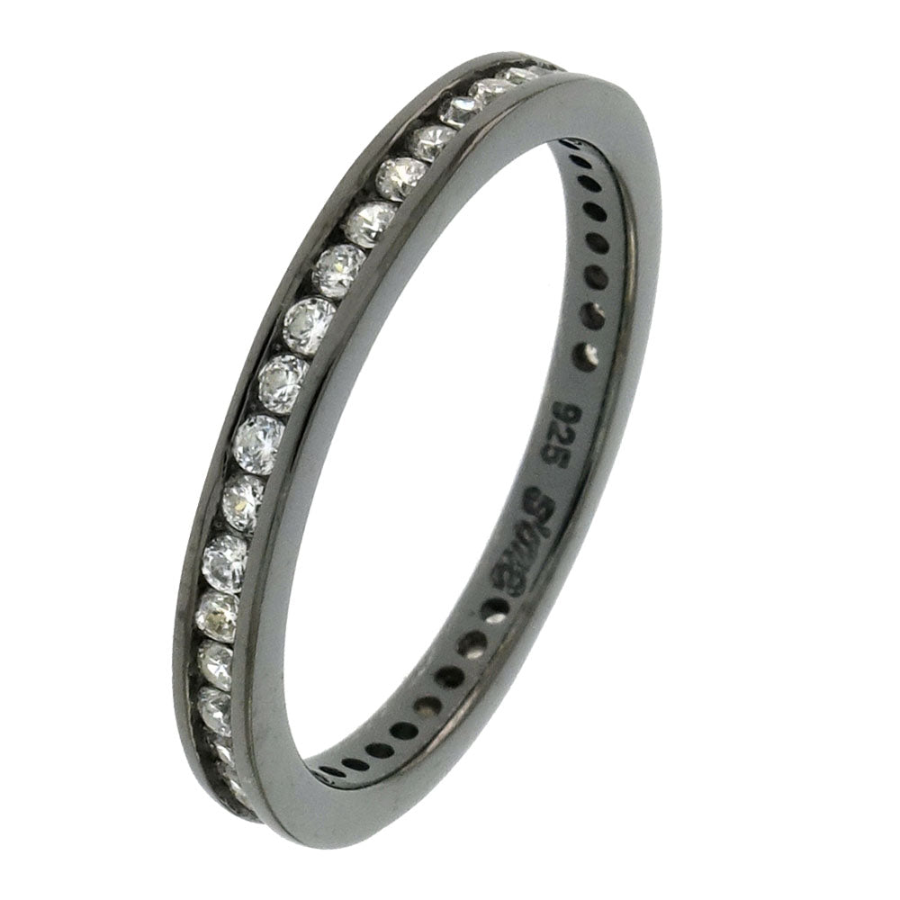 Sterling Silver 1 5mm Round CZ Channel Setting Eternity Ring W Black Rhodium