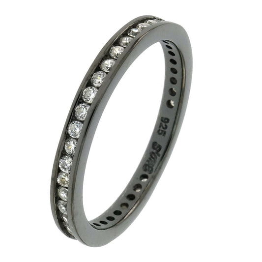 Sterling Silver 1 5mm Round CZ Channel Setting Eternity Ring W Black Rhodium