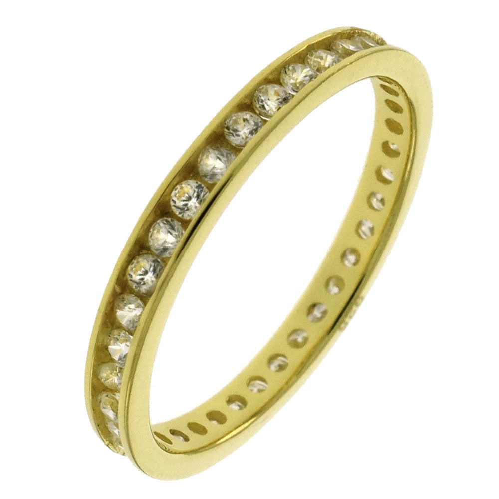 Sterling Silver 1.5mm Round CZ Channel Set Eternity Ring Gold Plated