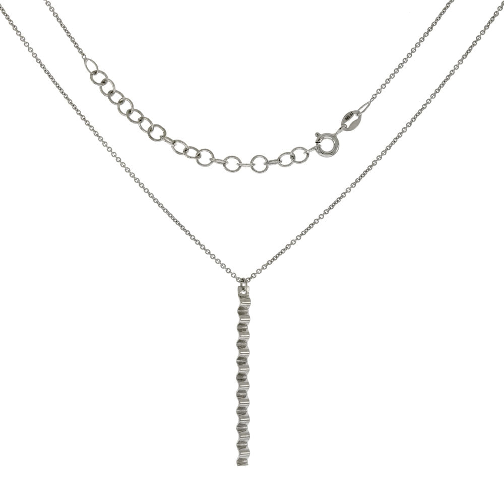 Zigzag Vertical Bar Rhodium Pendant Necklace