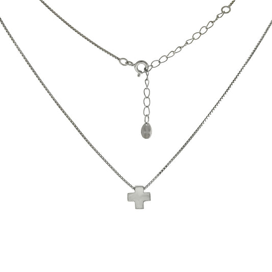Sterling Silver German Cross W 0 8mm Box Chain Rhodium
