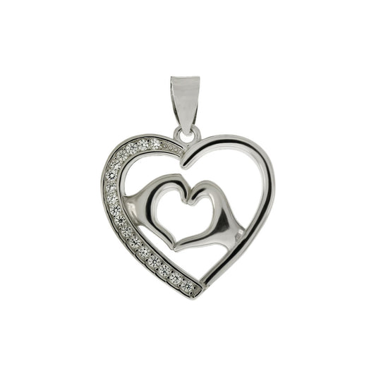 Sterling Silver Rhodium Heart CZ Pendant