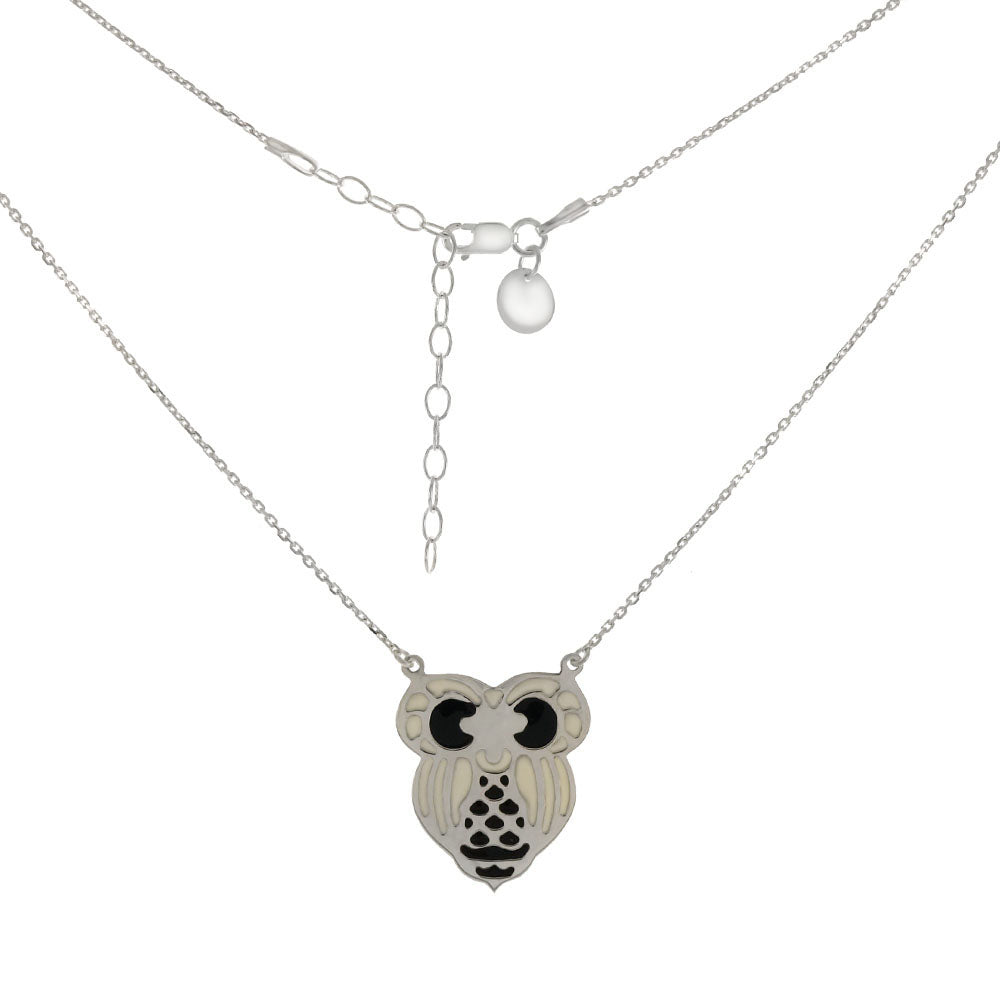 D C Cable Chain W Black White Enamel Owl Pendant Necklace