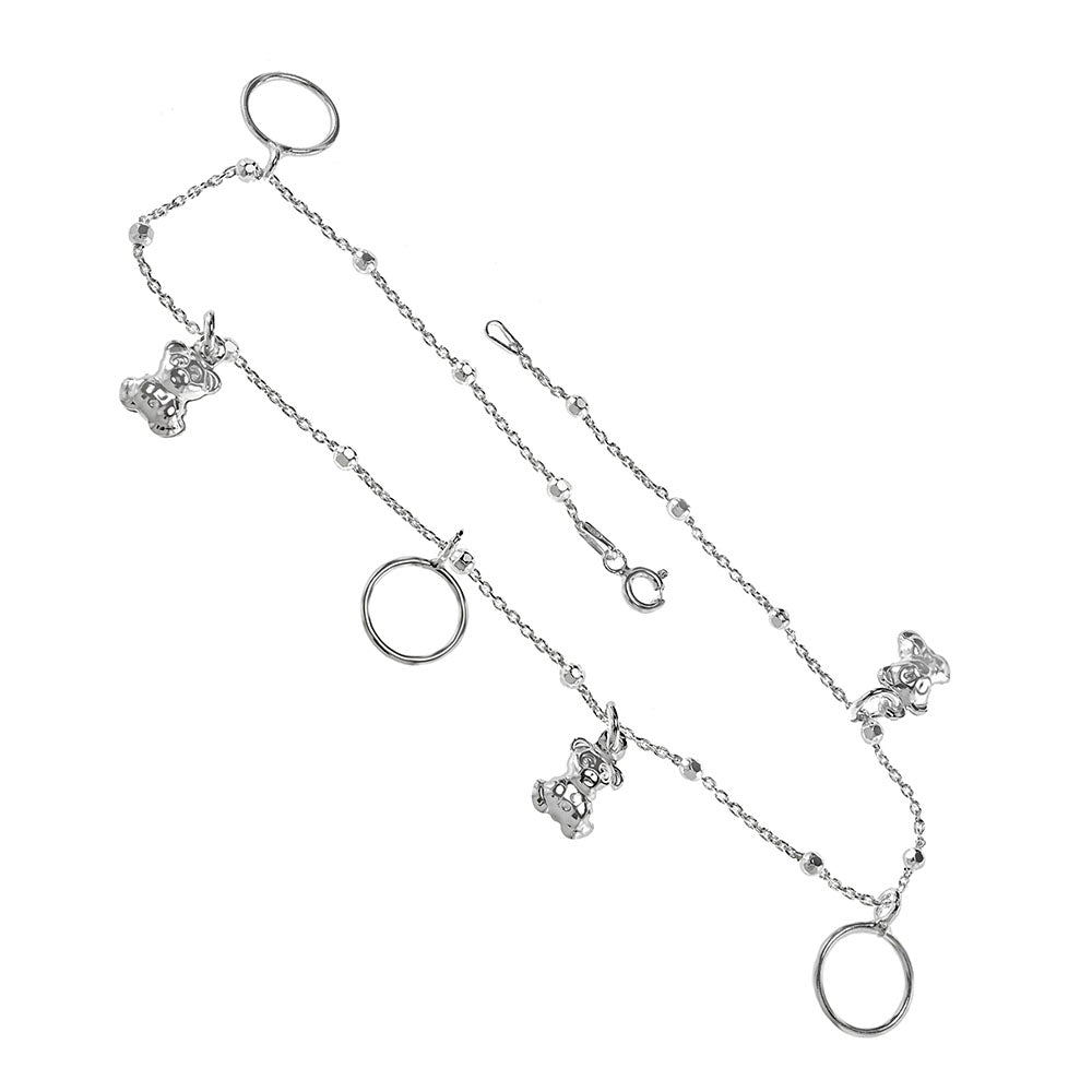 teddy bear and circle charms sterling silver anklet bracelet