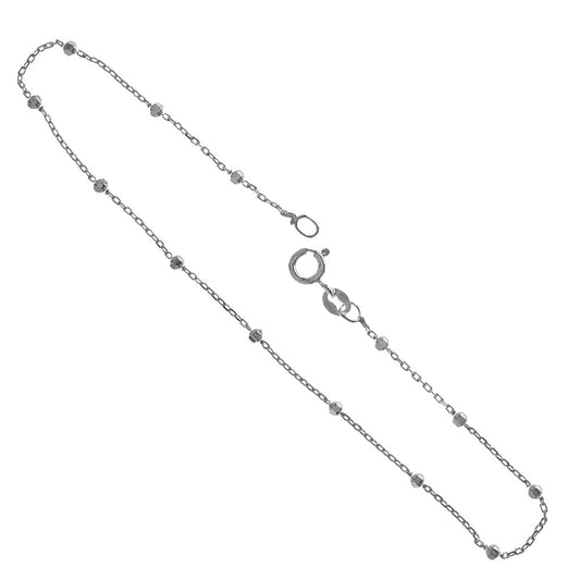Italian Sterling Silver Rolo Alternate D/C Beads Anklet