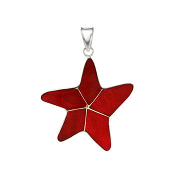 Sterling Silver Starfish Red Coral Pendant
