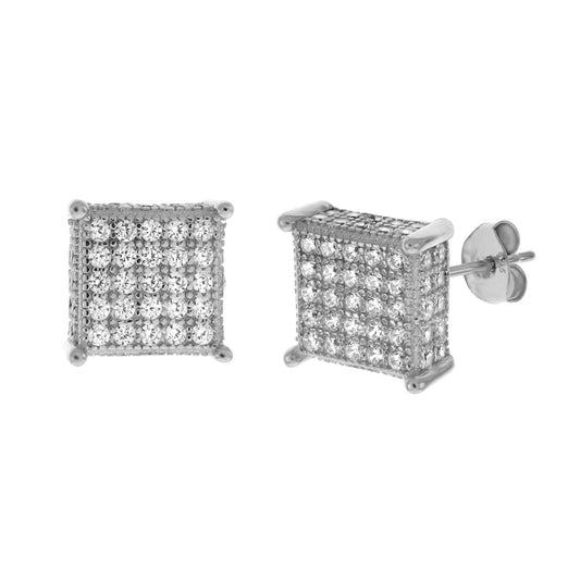 5 Lines Micro Pave CZ Sterling Silver Rhodium Stud Earrings