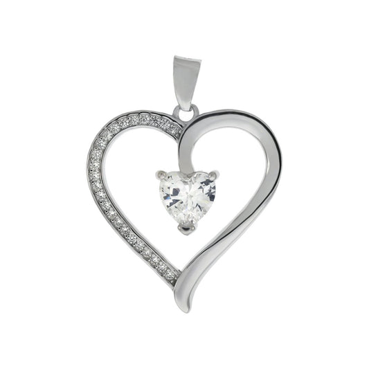 Sterling Silver Heart CZ Rhodium Pendant