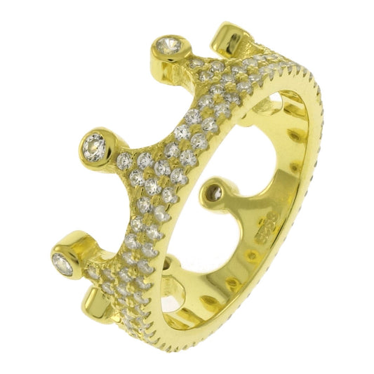 Micro Pave CZ Crown Ring Sterling Silver Gold Plated