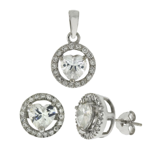 White Heart with Halo Earrings & Pendant Set