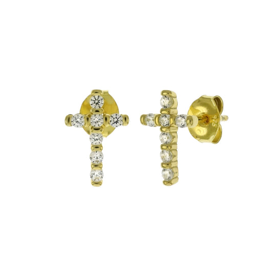 Gold Plated Cubic Zirconia Cross Stud Earrings