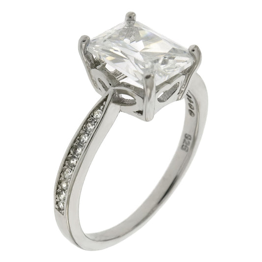 6X8mm Emerald Cut Cubic Zirconia Solitaire Engagement Ring