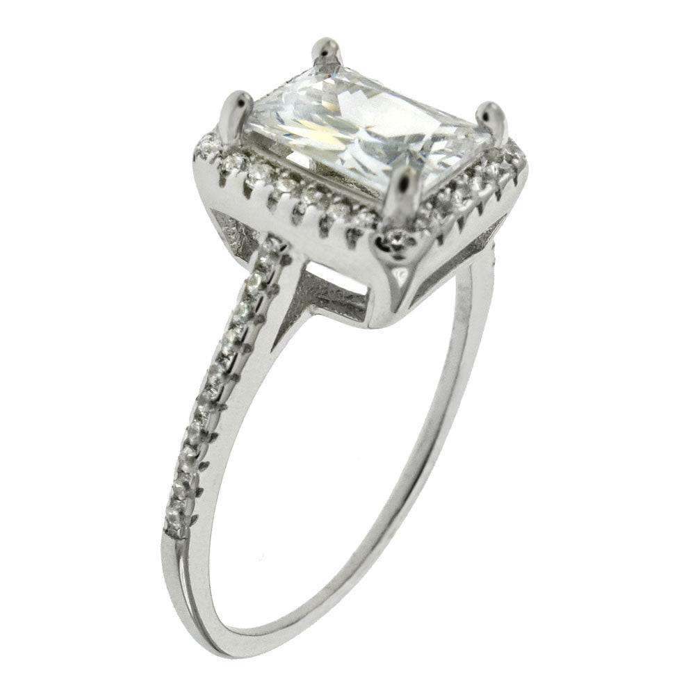 Emerald Cut and Halo Cubic Zirconia Engagement Ring