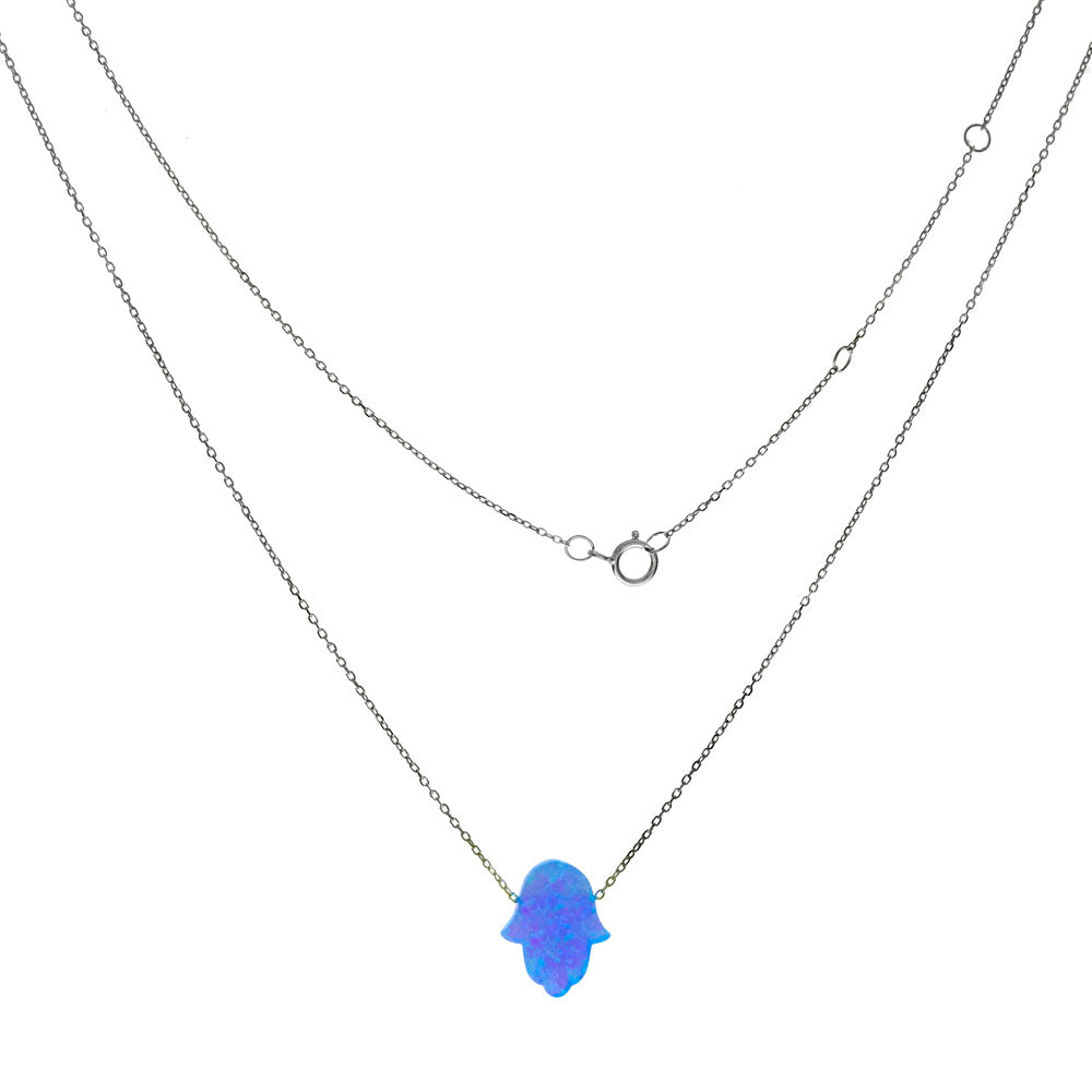 Simulated Light Blue Opal Hamsa Pendant Necklace