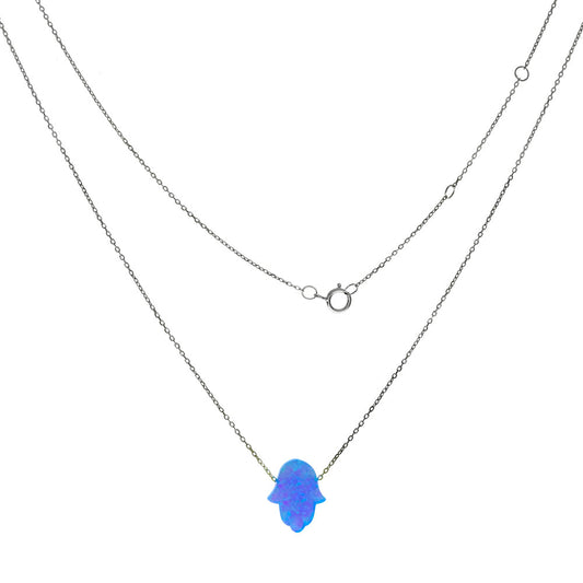 Simulated Light Blue Opal Hamsa Pendant Necklace