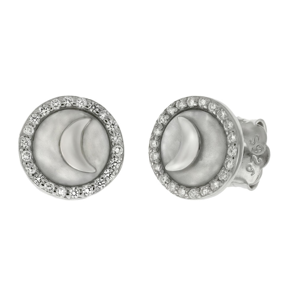 Crescent Moon on June Birthstone Pearl Stud Earrings