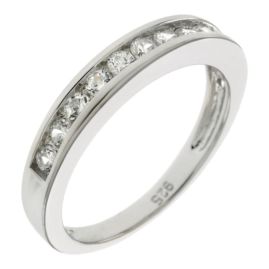 Sterling Silver Round Cubic Zirconia Channel Set Band Ring