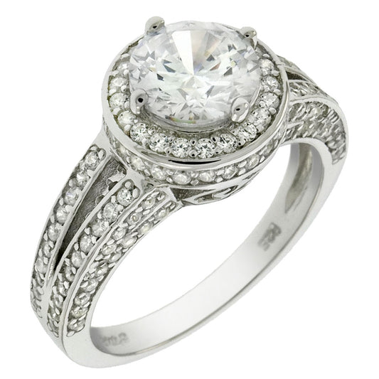 Sterling Silver 6 5mm Halo Engagement Ring