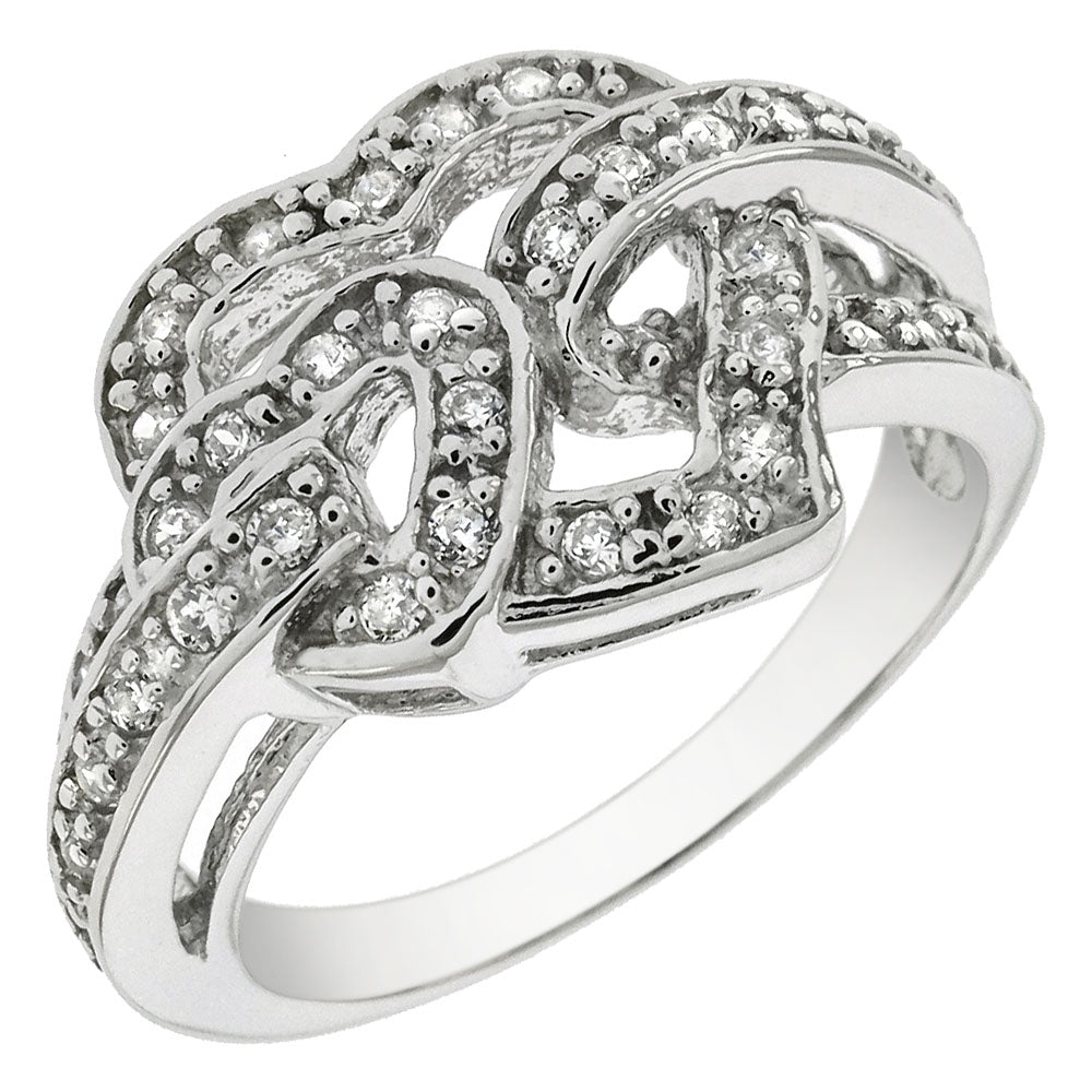 Sterling Silver Pave Heart Cubic Zirconia Ring