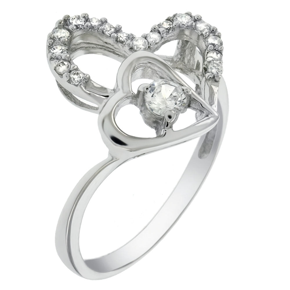 Sterling Silver Cubic Zirconia Double Heart Ring