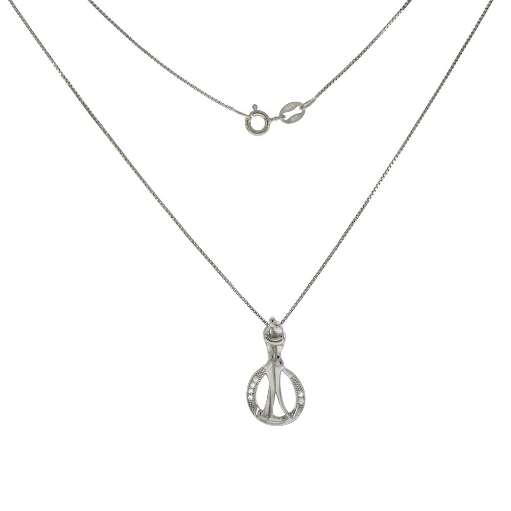 Rhodium Box Chain with Hugging Couple Pendant Necklace