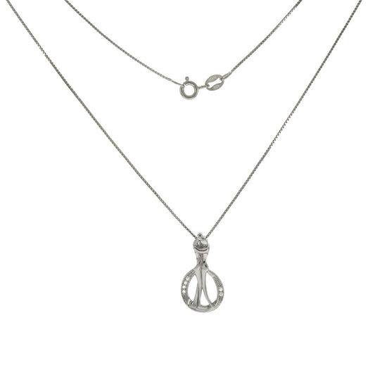 Rhodium Box Chain with Hugging Couple Pendant Necklace