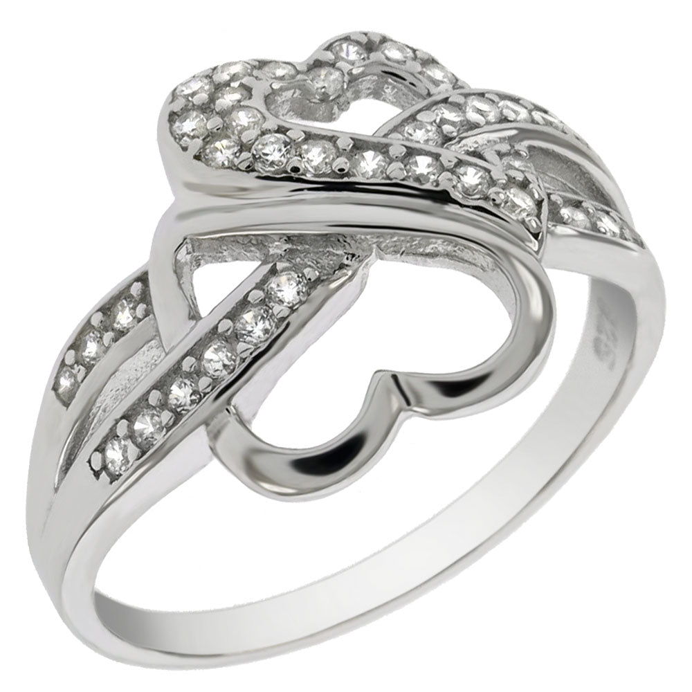 Sterling Silver Double Hearts Shape Infinity Ring