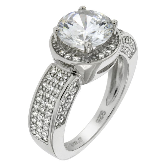 7 5mm Round CZ Micro Pave Set Sterling Silver Promise Ring