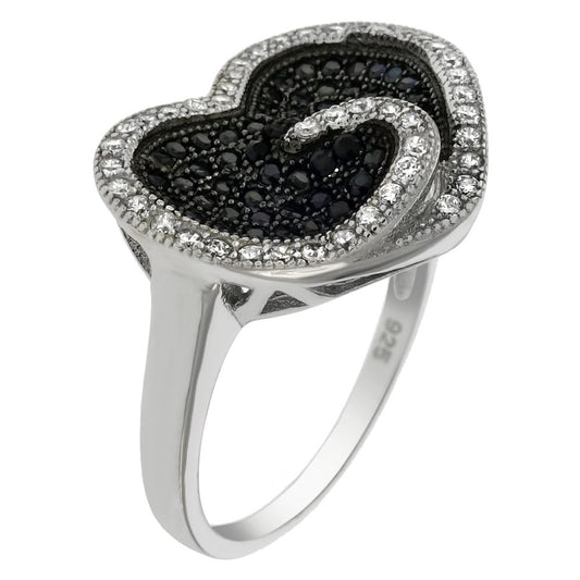 Black White Pave CZ Heart Ring