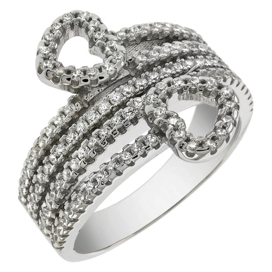 Sterling Silver Pave CZ Double Heart Ring