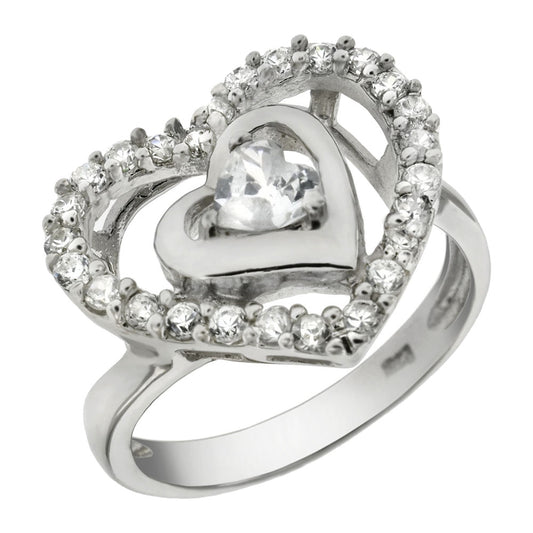 925 Sterling Silver Cubic Zirconia Double Heart Ring