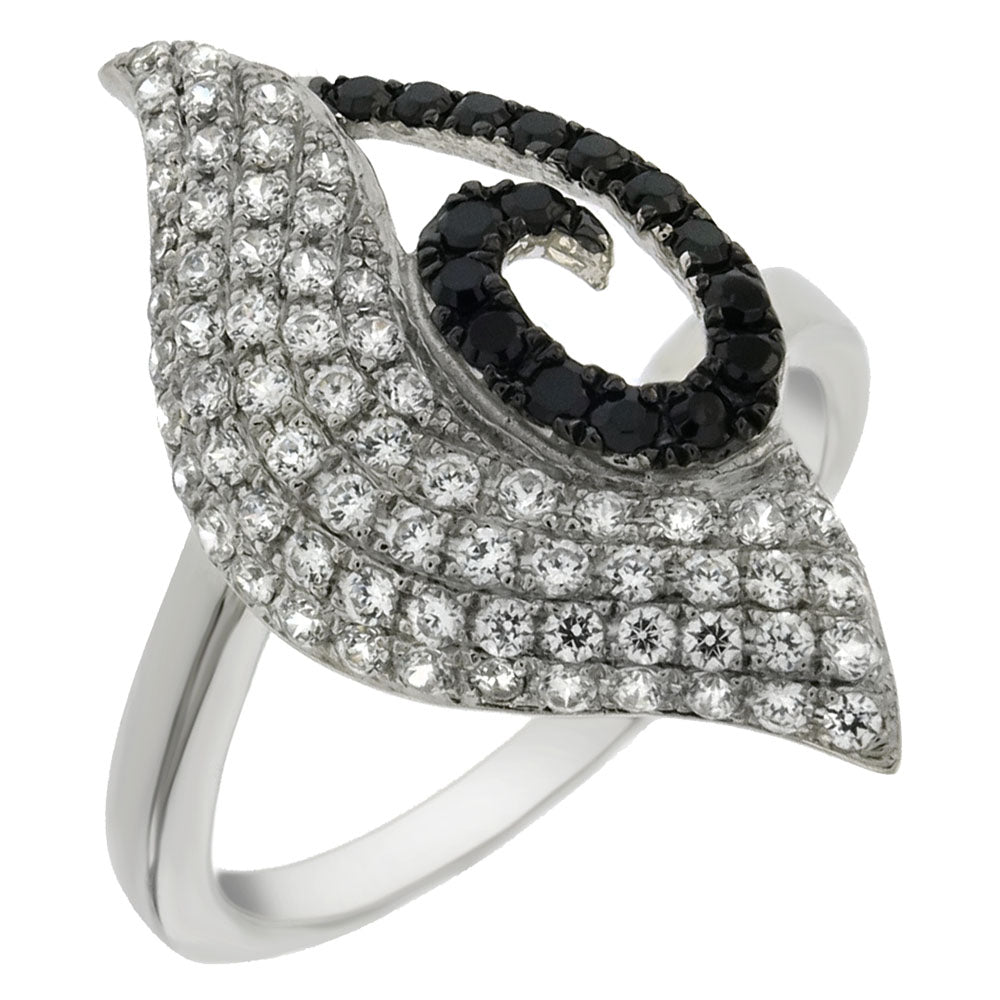 Micro Pave Setting Grade AAA Black Clear Round CZ Ring