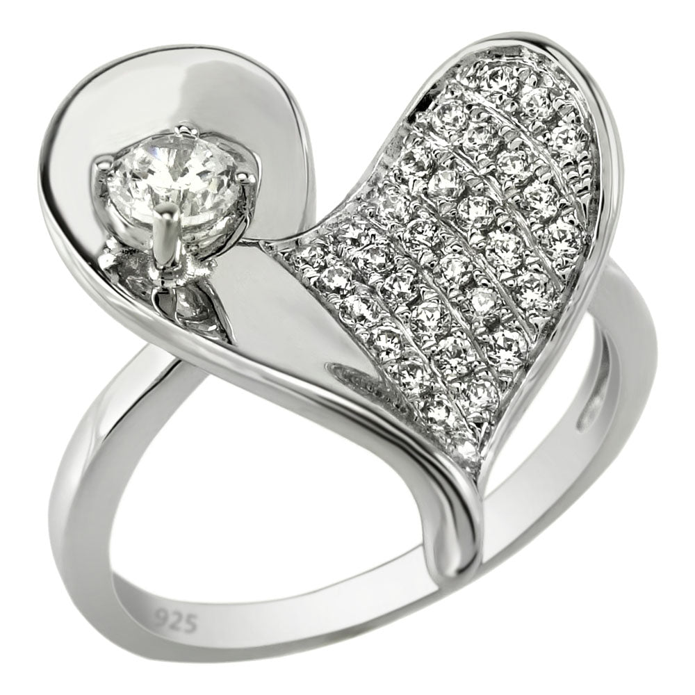 Micro Pave Set Heart Shape Grade AAA Round CZ Ring