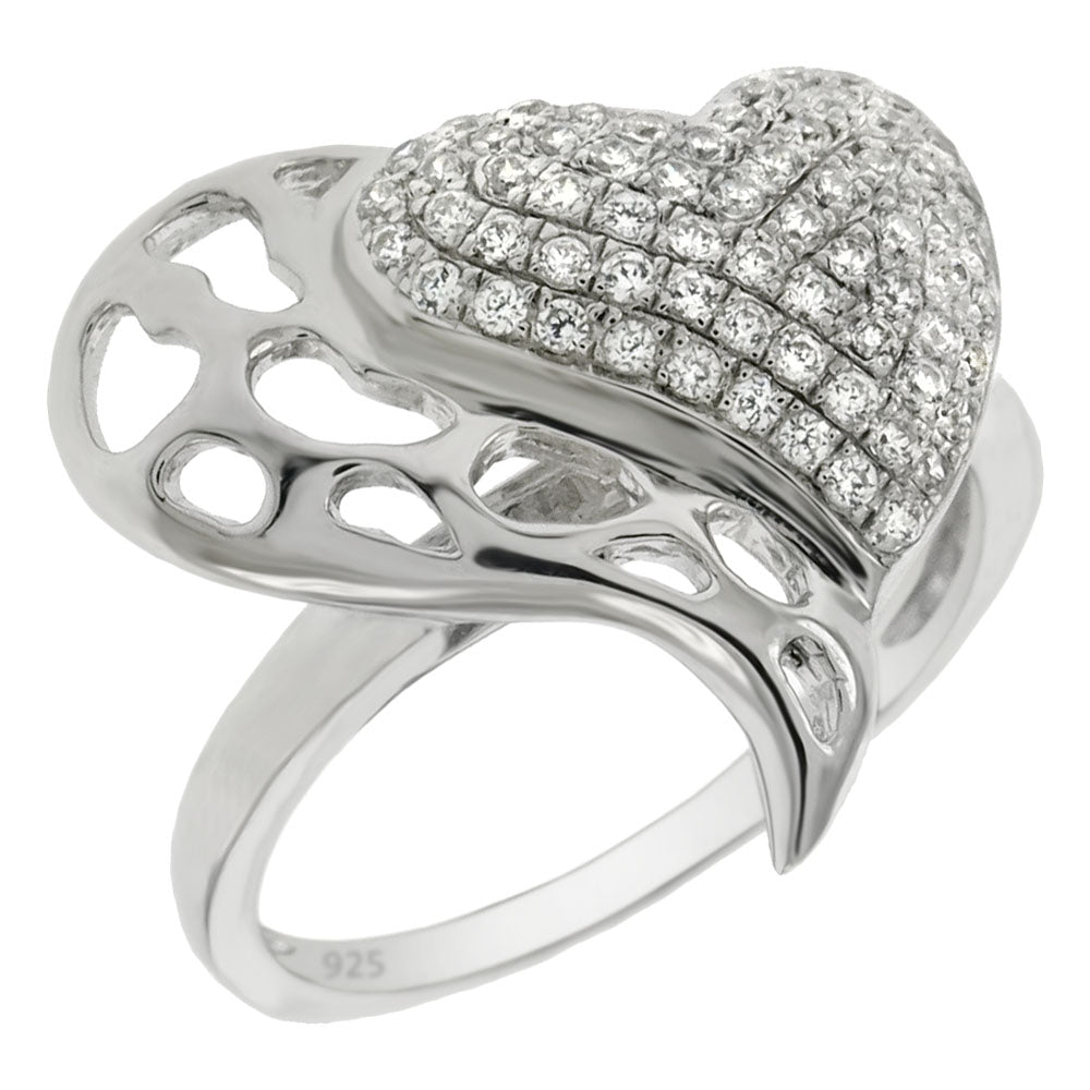 Micro Pave Setting Grade AAA Heart Shape Round CZ Ring