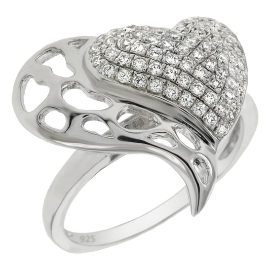 Micro Pave Setting Grade AAA Heart Shape Round CZ Ring