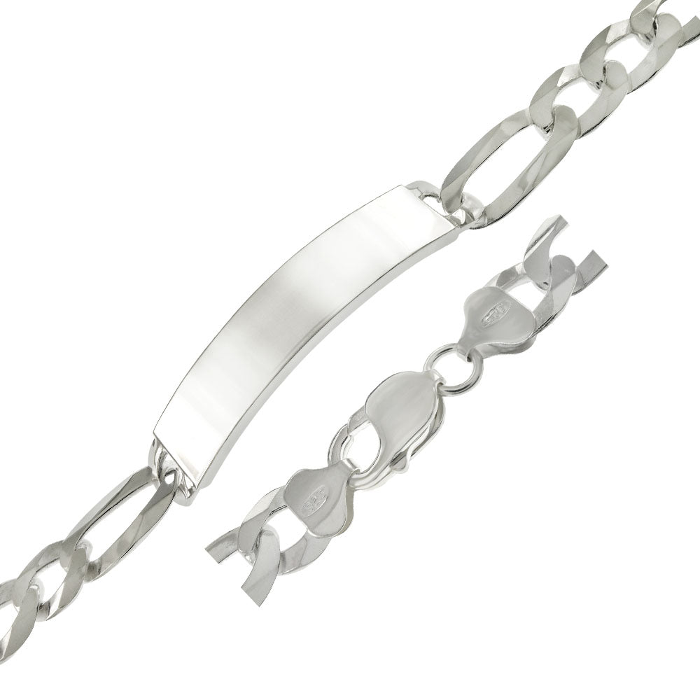 Flat Figaro Sterling Silver ID Bracelet (11mm)