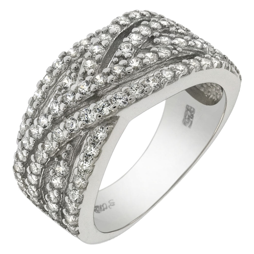Sterling Silver 1 5MM Round Pave CZ Criss Cross Band Ring