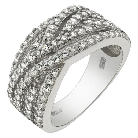 Sterling Silver 1 5MM Round Pave CZ Criss Cross Band Ring