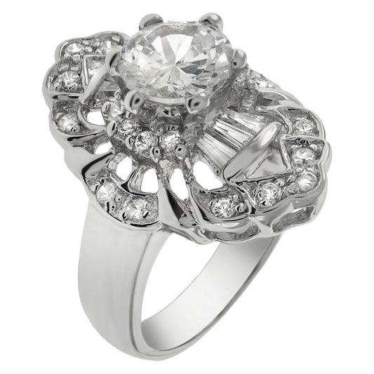 Sterling Silver 7mm Round Cubic Zirconia Cocktail Ring