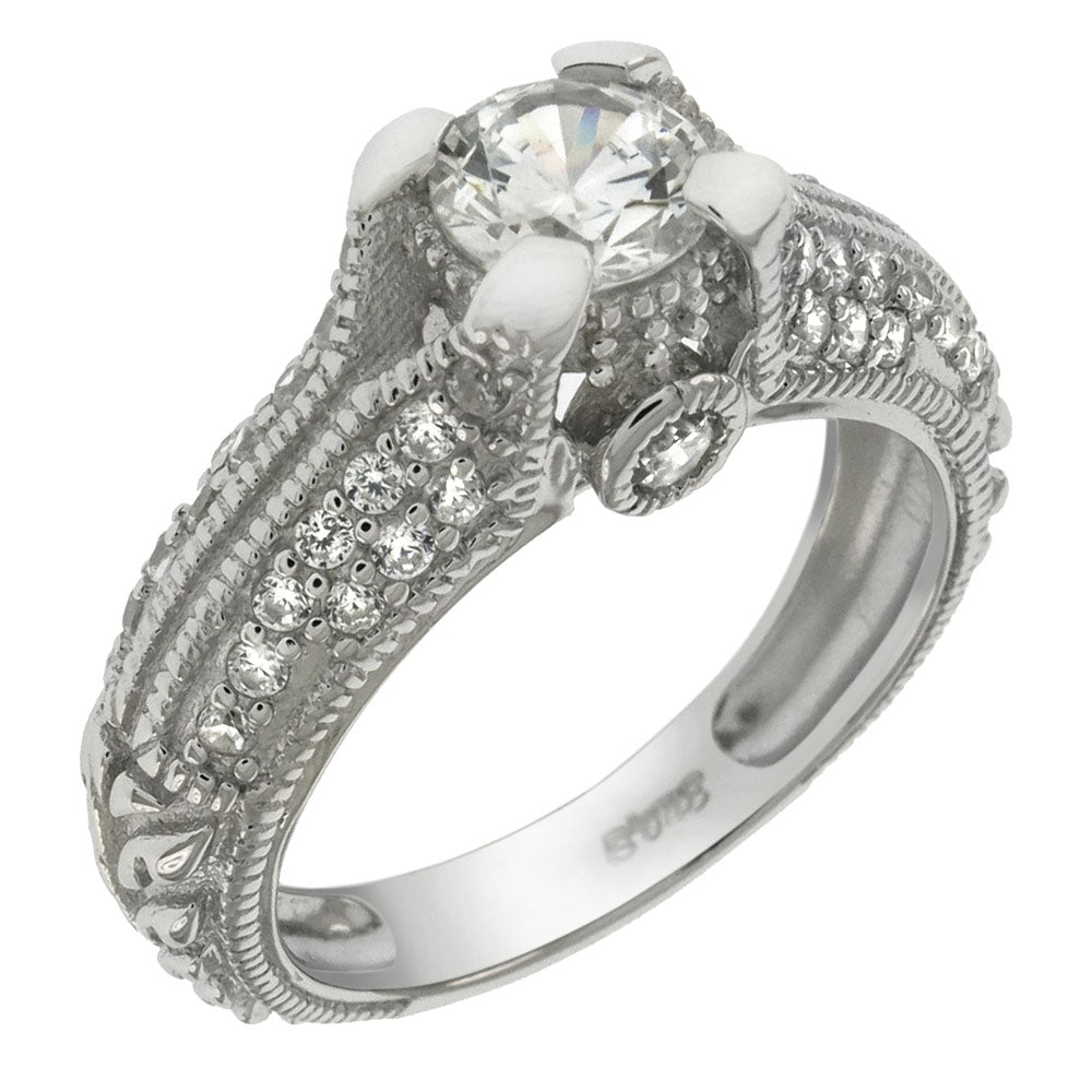 6MM Round Cubic Zirconia Sterling Silver Promise Ring