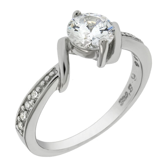 Round Cut and Pavé Accent Cubic Zirconia Engagement Ring