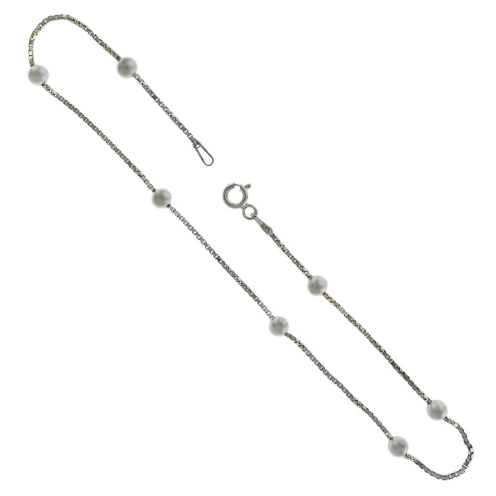 Italian D/C Box Chain Anklet (1mm) - 4mm Bead Anklet